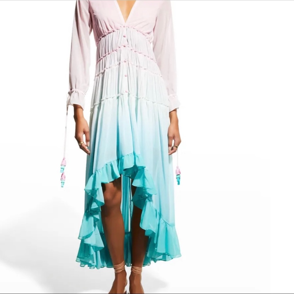 Rococo Sand Gradient Georgette High-Low Dress in Pink Blue Maxi NWT